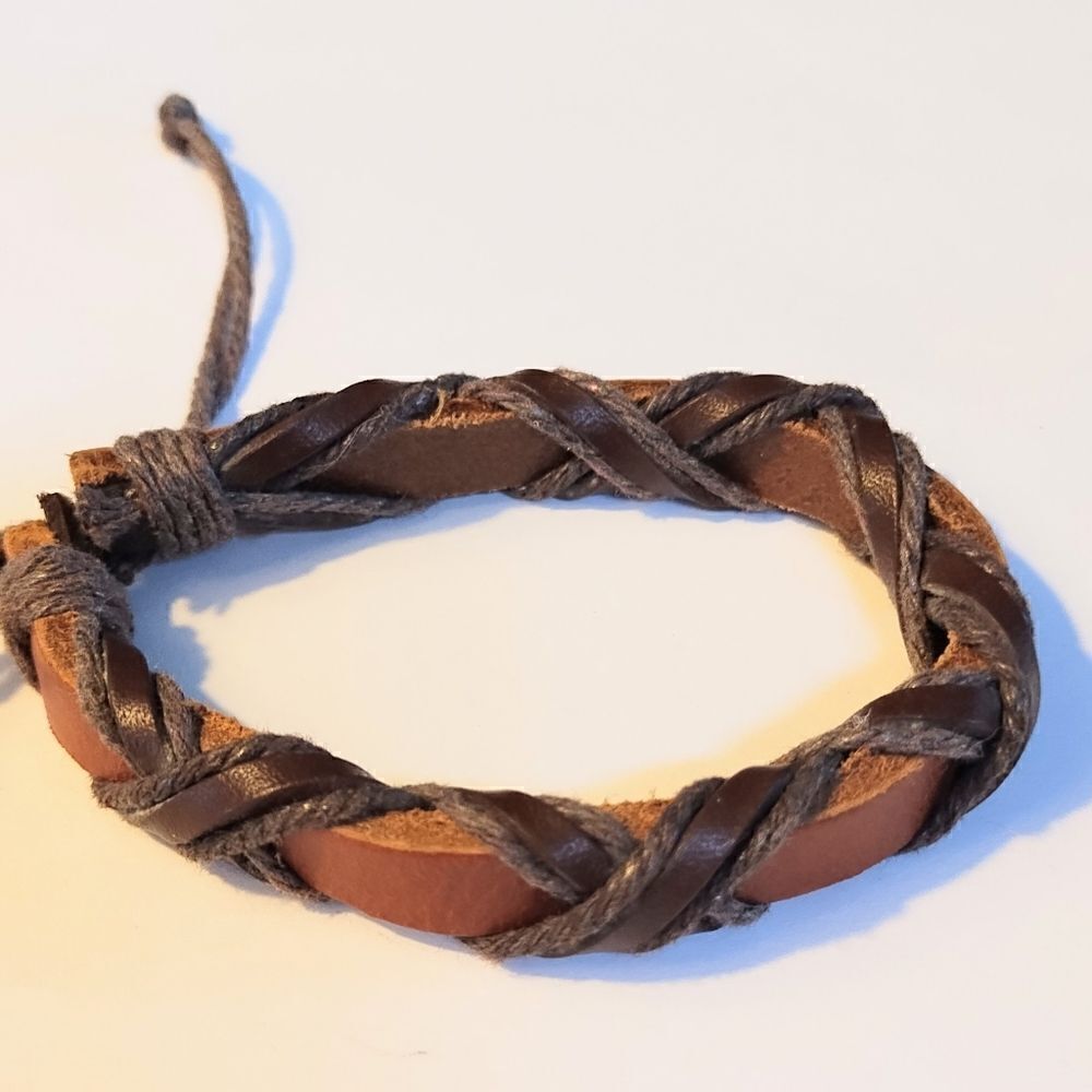 Men's bracelet‎ leather braided brown new d47